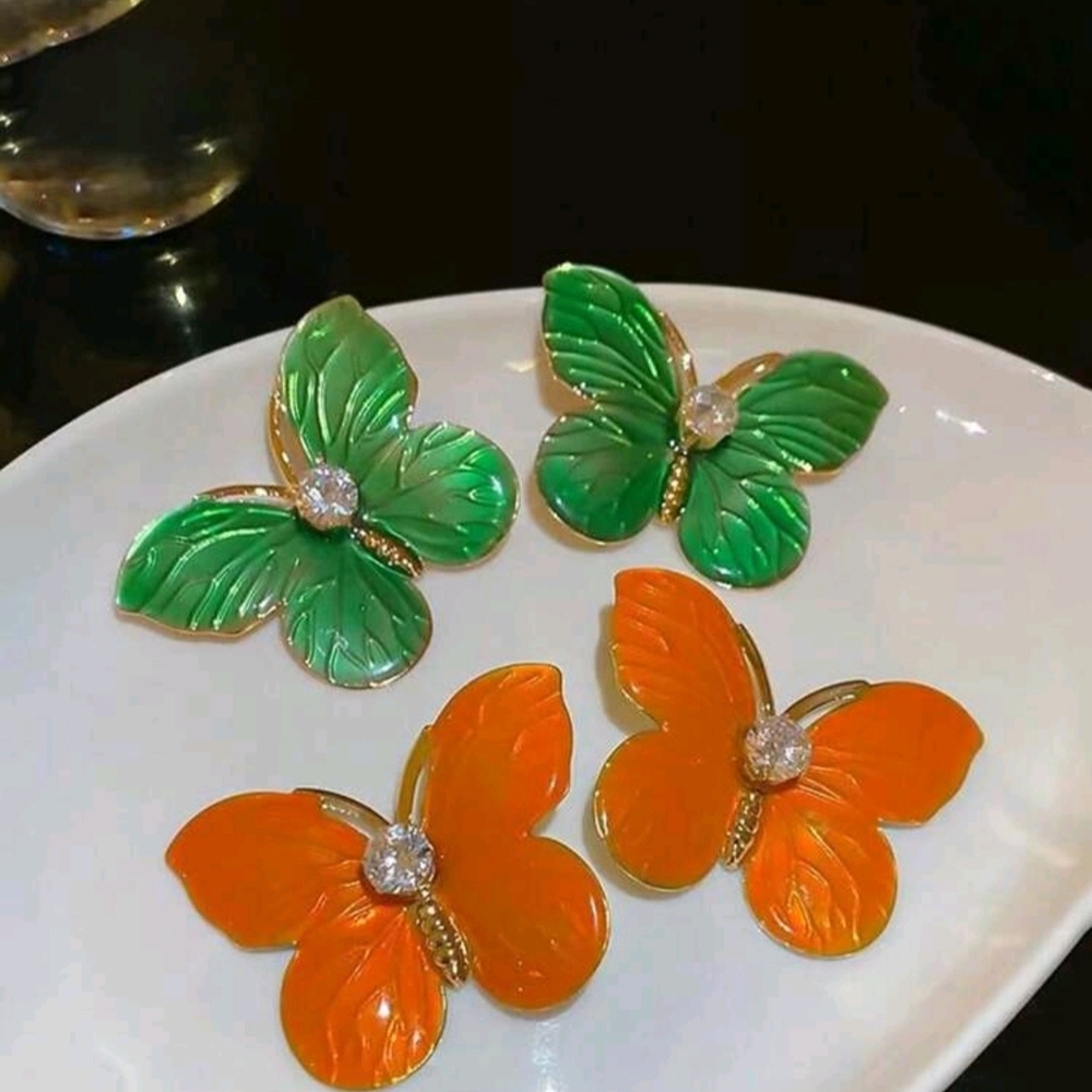 Beautiful Green Or Orange Butterfly Earrings